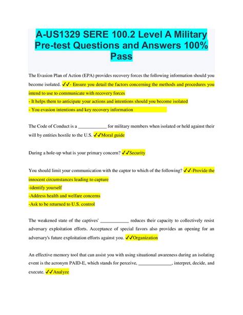 SERE 100.2 Level A Complete Questions and Answers (Civilian)